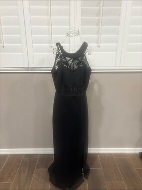 Enfocus Studio Black Maxi Dress with Sheer Floral Illusion Neckline